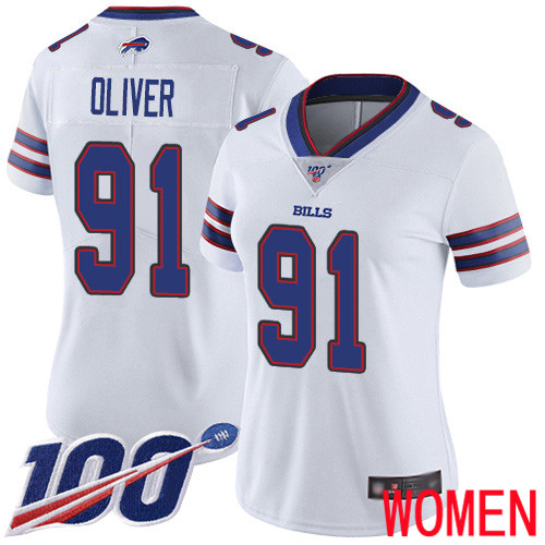 Women Buffalo Bills 91 Ed Oliver White Vapor Untouchable Limited Player 100th Season NFL Jersey